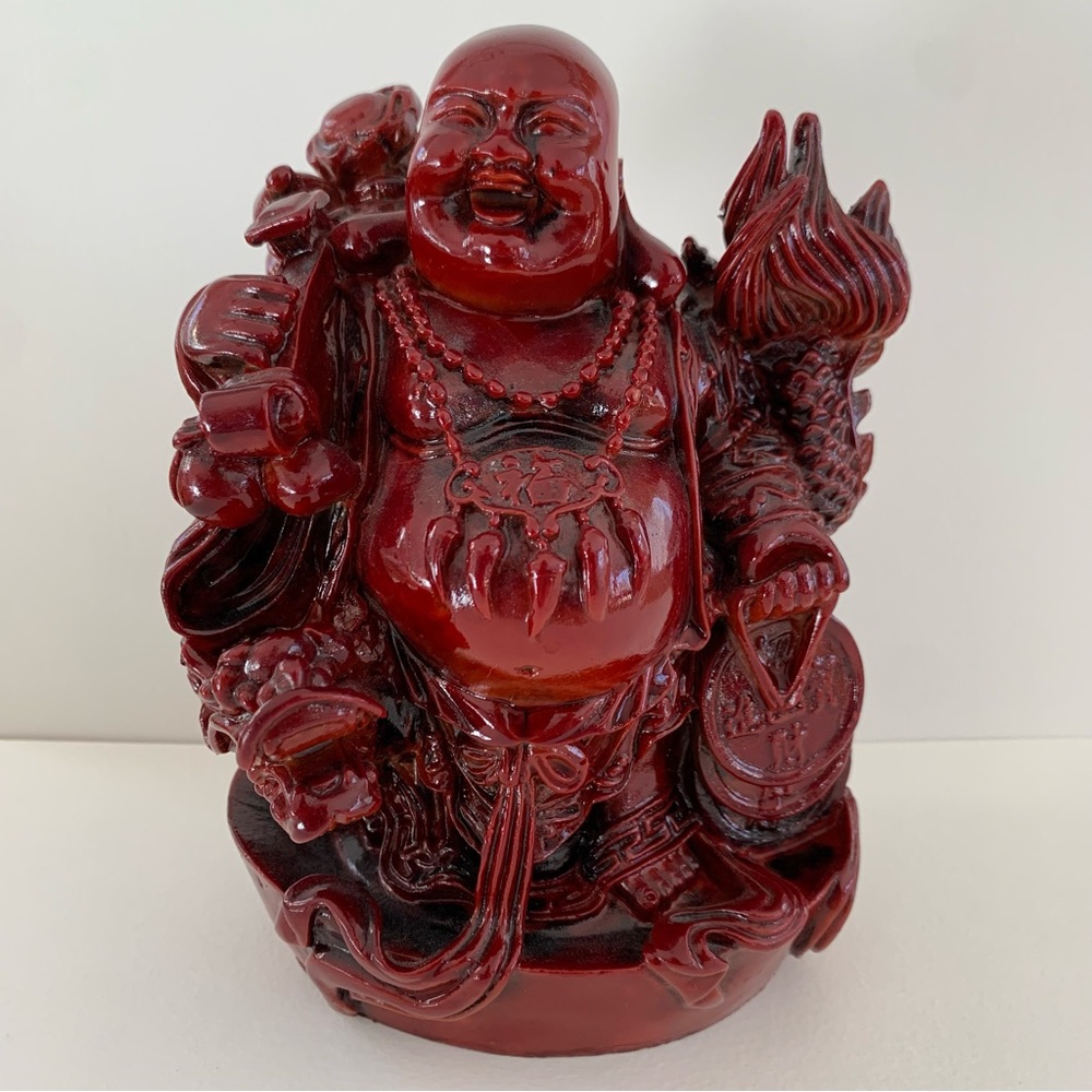 Laughing Buddha with Dragon Statue